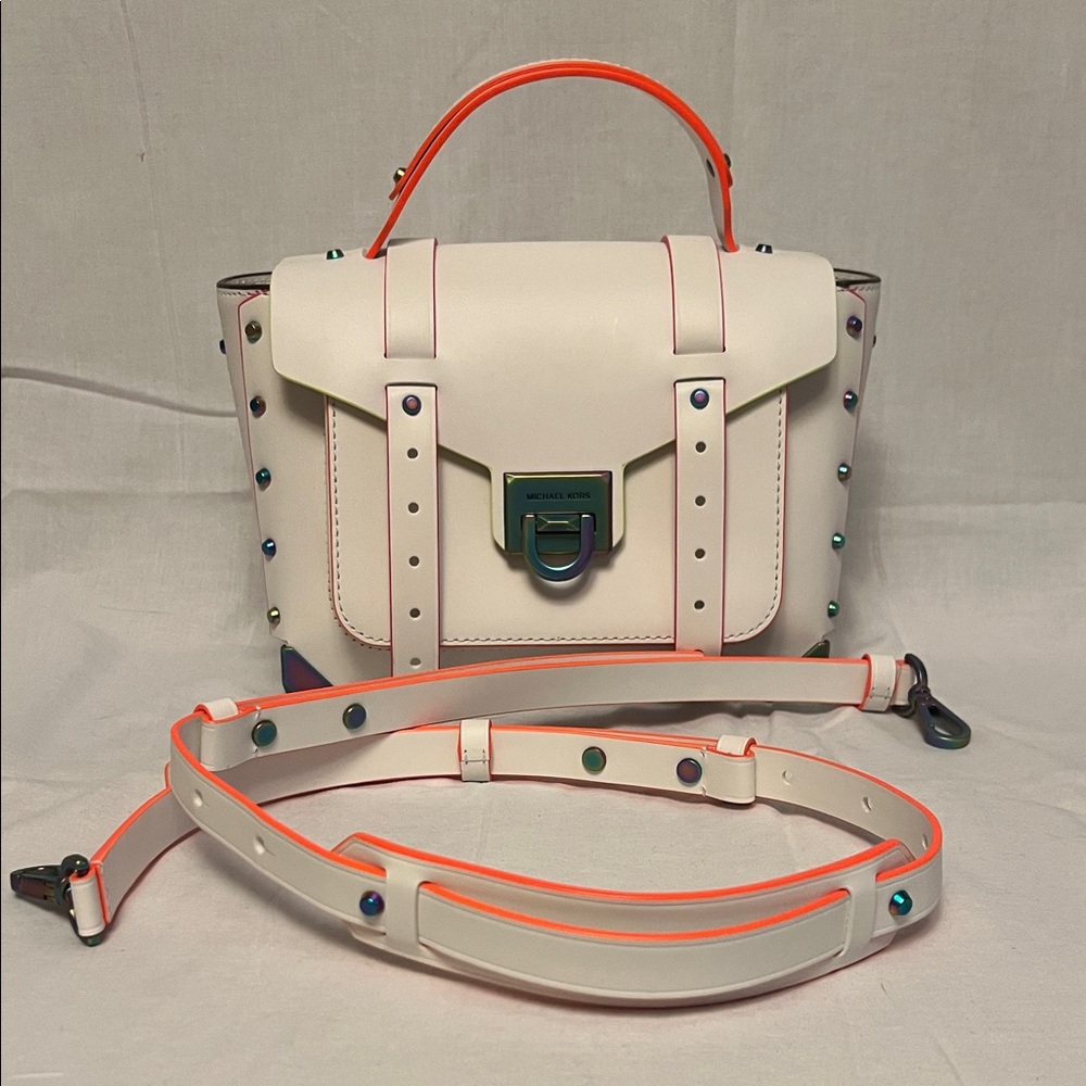 Michael Kors Cream Satchel with Neon Orange Accents